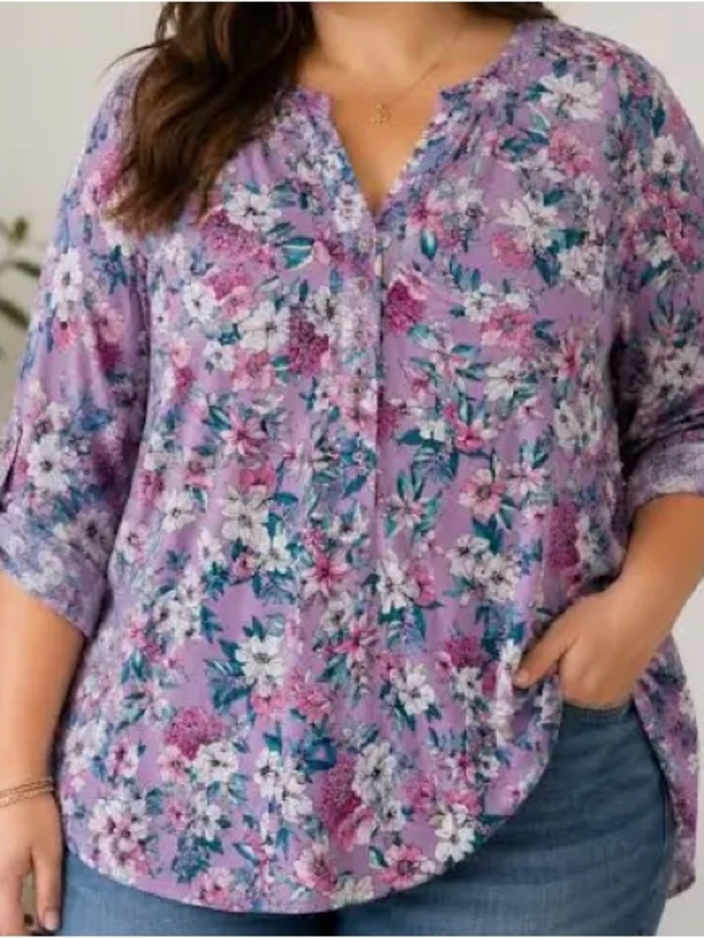 Torrid Harper Size 0 L Purple Floral Button Blouse Shirt Tunic Top Tropical